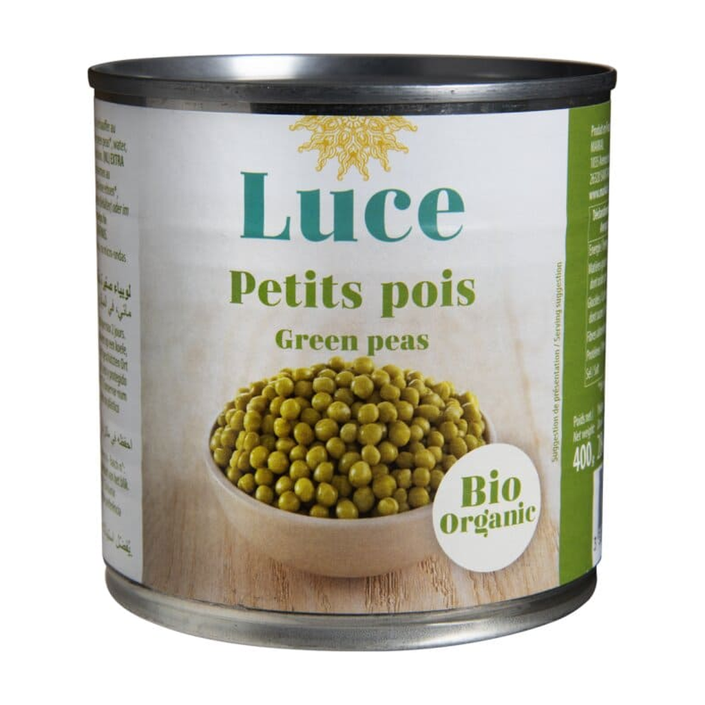 [MK-PETPET400] 400g - Petits pois à l'étuvée en conserve bio - Luce
