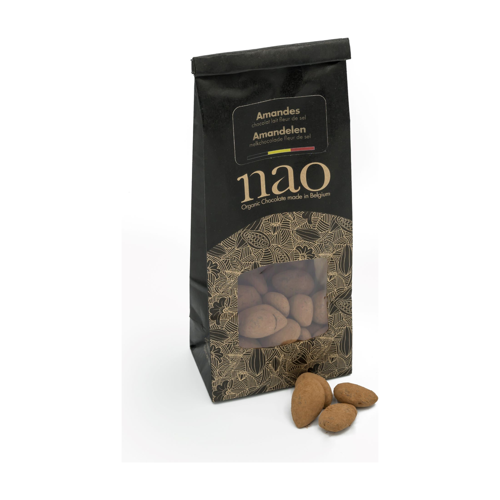 [NAO-N033] 100g - Amandes enrobées chocolat au lait fleur de sel (sachet) bio - Nao