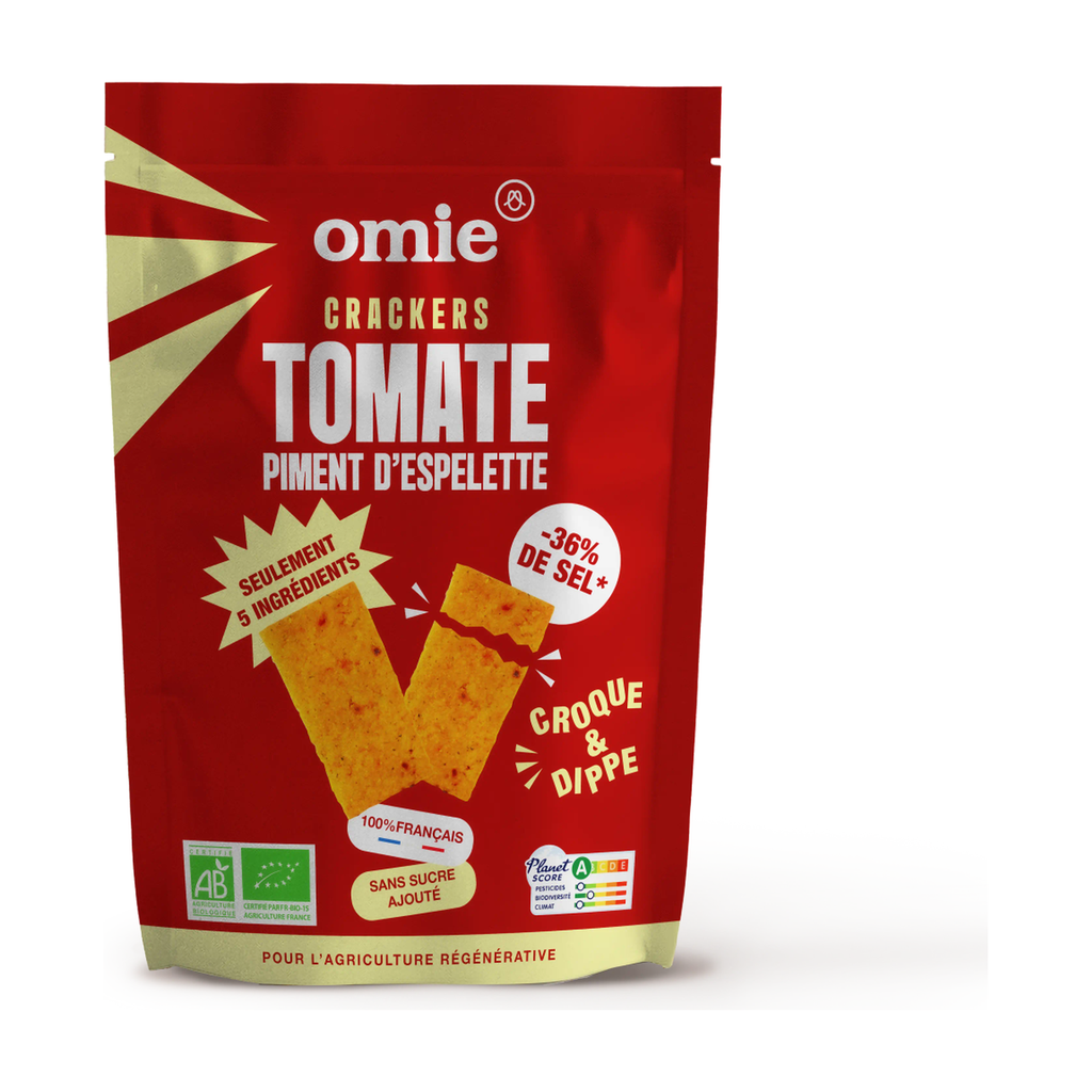 [OM-223] 100g - Crackers tomate et piment d'Espelette AOP (100% français) bio - Omie