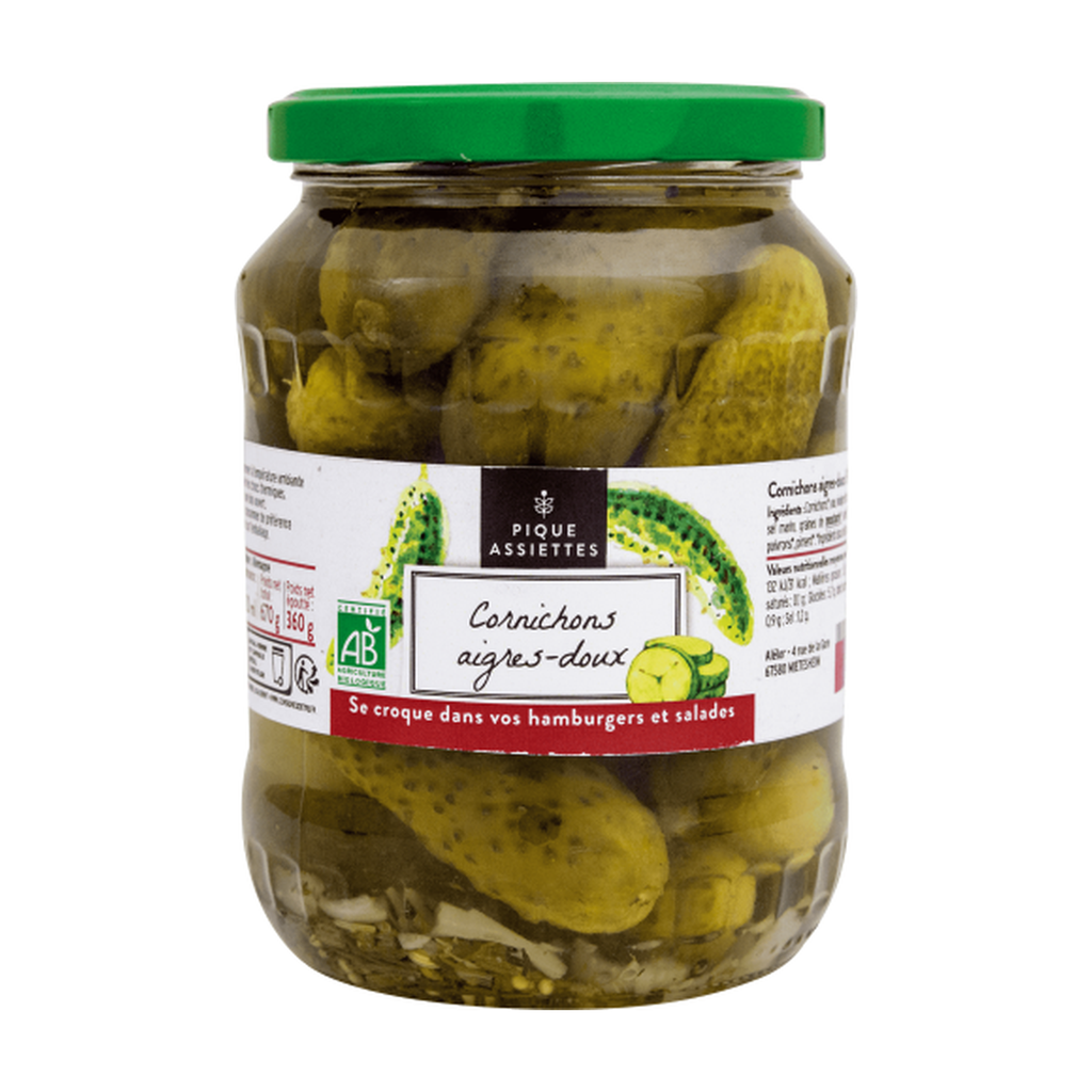 [RA-CADB72PA] 72cl - Cornichons aigres-doux 360g net égoutté bio - Pique Assiette