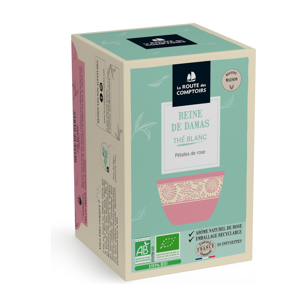 [RC-REINEDAMAS] 20 infusettes - Reine de Damas - thé blanc à la rose  bio - La Route des Comptoirs