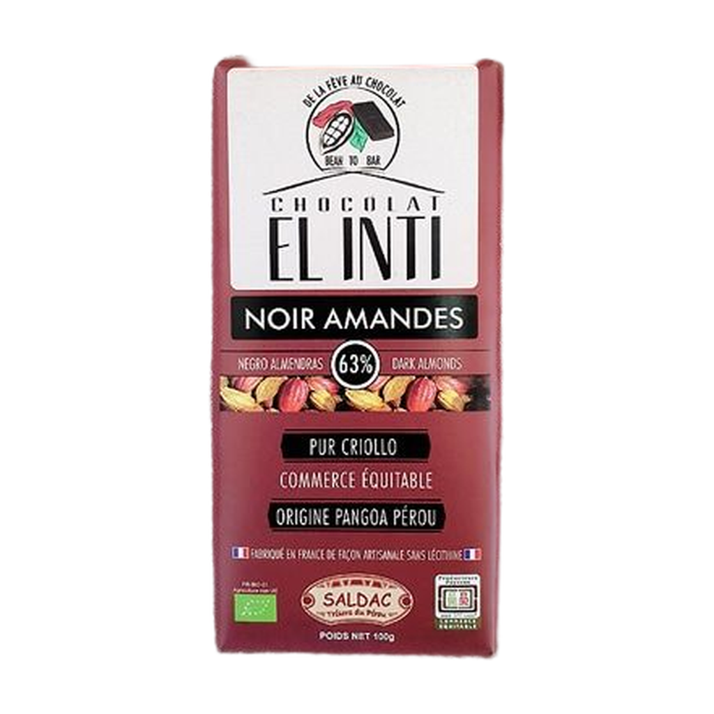 [SD-NOIRA] 100g - Chocolat noir 63% amande El Inti bio - Saldac