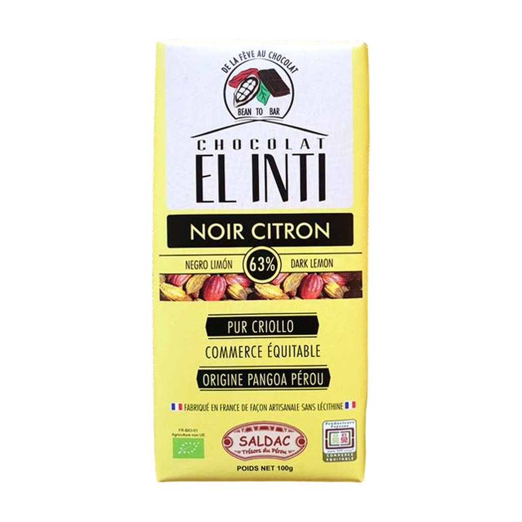 [SD-NOIRCITR] 100g - Chocolat noir 63% écorce de citron El Inti bio - Saldac
