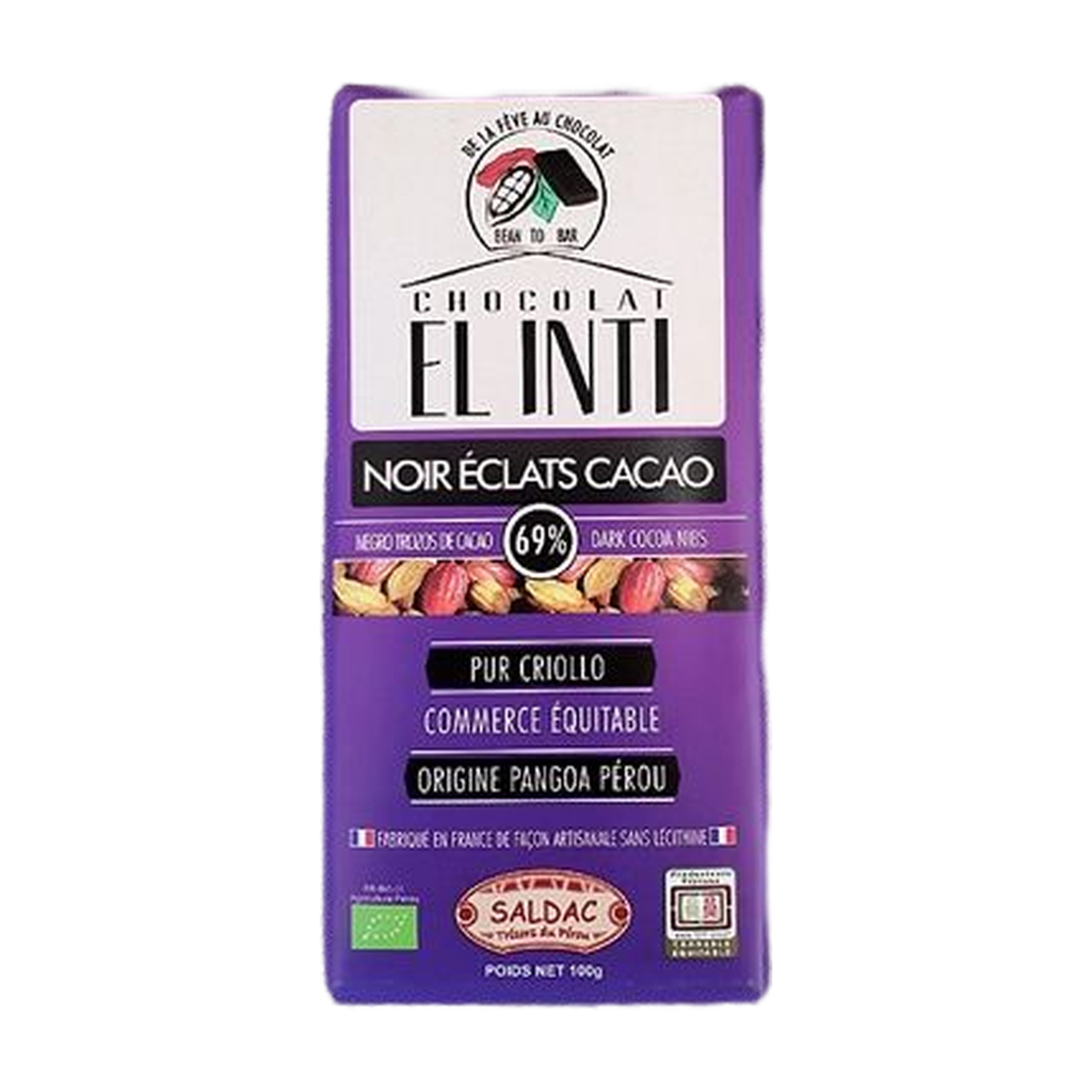 [SD-NOIRECL] 100g - Chocolat noir 63% éclats fèves 15% El Inti bio - Saldac
