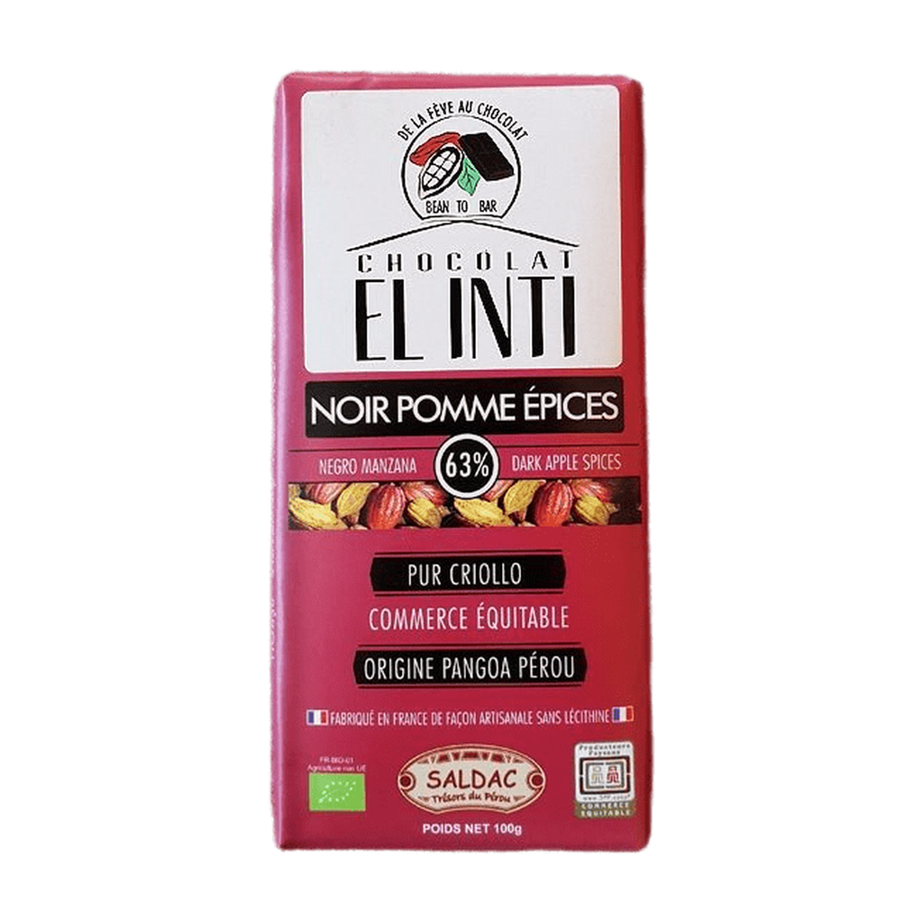 100g - Chocolat noir 63% pomme cannelle El Inti bio - Saldac