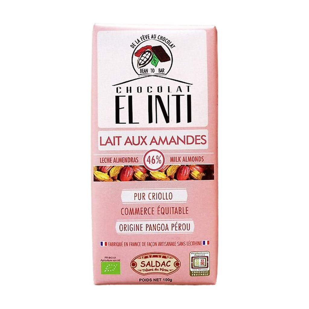 [SD-LAITAM] 100g - Chocolat au lait 46% amandes El Inti bio - Saldac