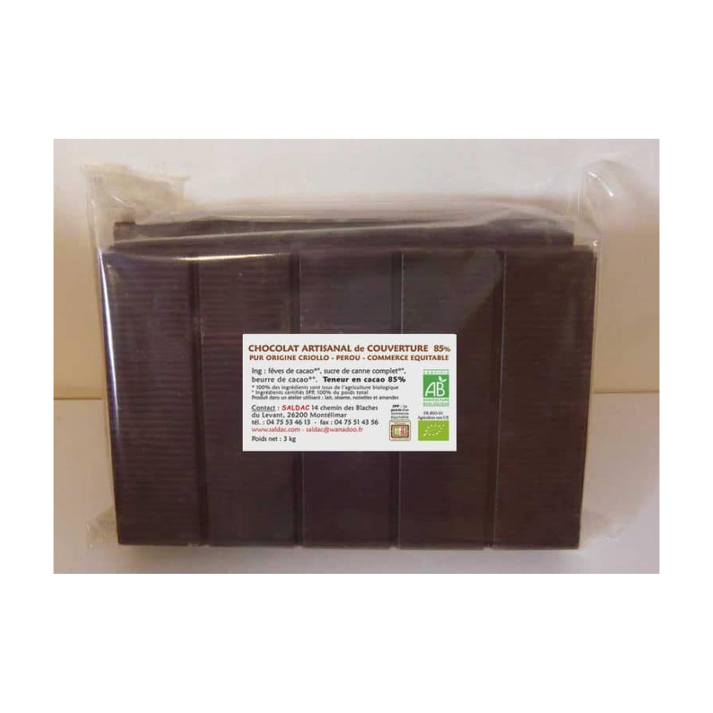 3kg - Chocolat de couverture noir 85% 3 tablettes x 1kg bio - Saldac