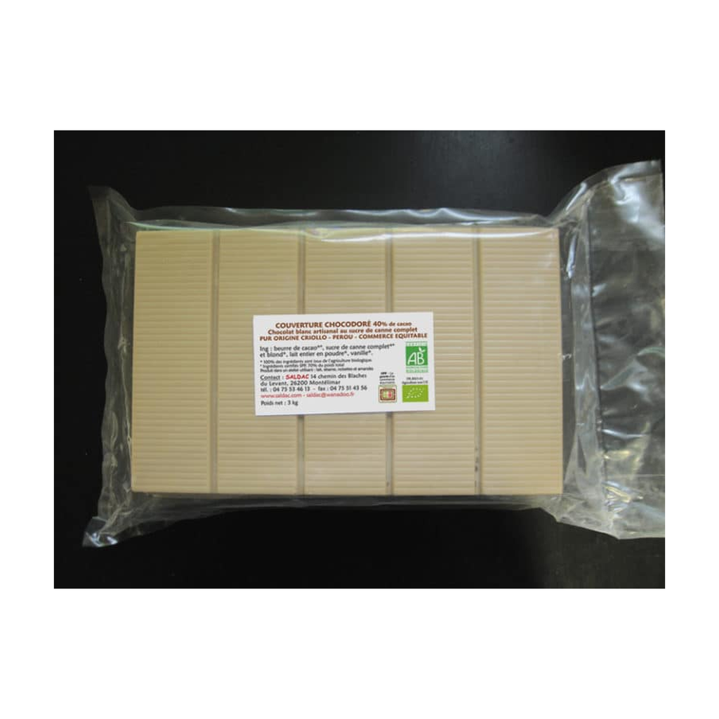 3kg - Chocolat de couverture blanc 35% 3 tablettes x 1kg bio - Saldac