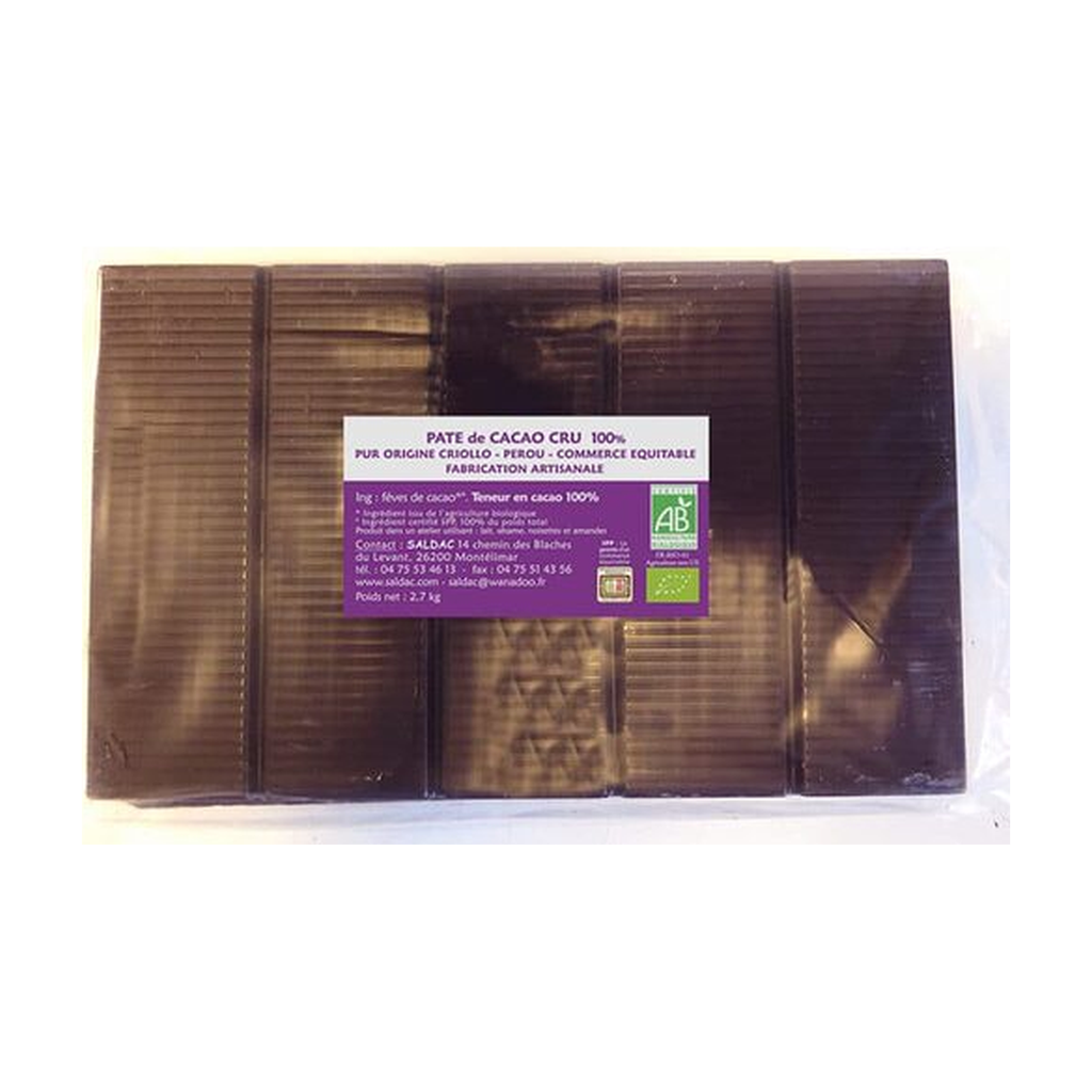 [SD-COUVCRU100] 2,7kg - Pâte de cacao cru de couverture 100% 3 tablettes x 900g bio - Saldac