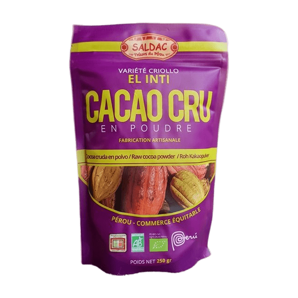 250g - Cacao pur non torréfié (Cru) en poudre bio - Saldac