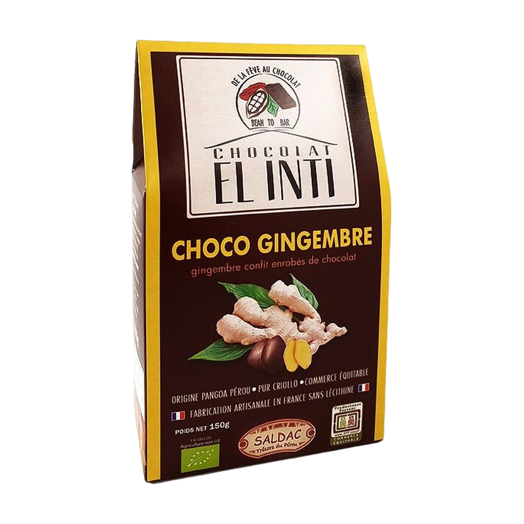 [SD-BD-GINGCHOCO] 150g - Boîte dégust. Gingembre confit enrob. chocolat noir 63% bio - Saldac