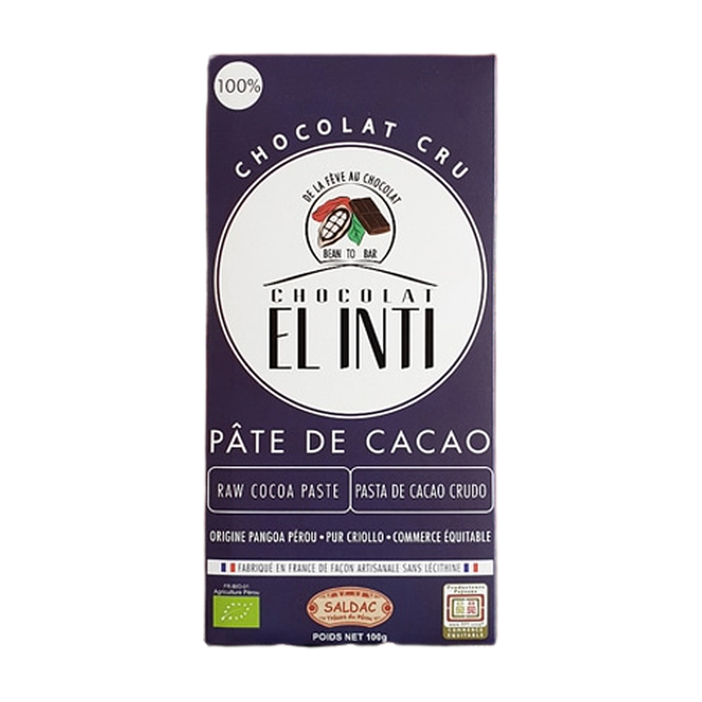 [SD-CRU100] 100g - Pâte de cacao cru 100% El Inti bio - Saldac