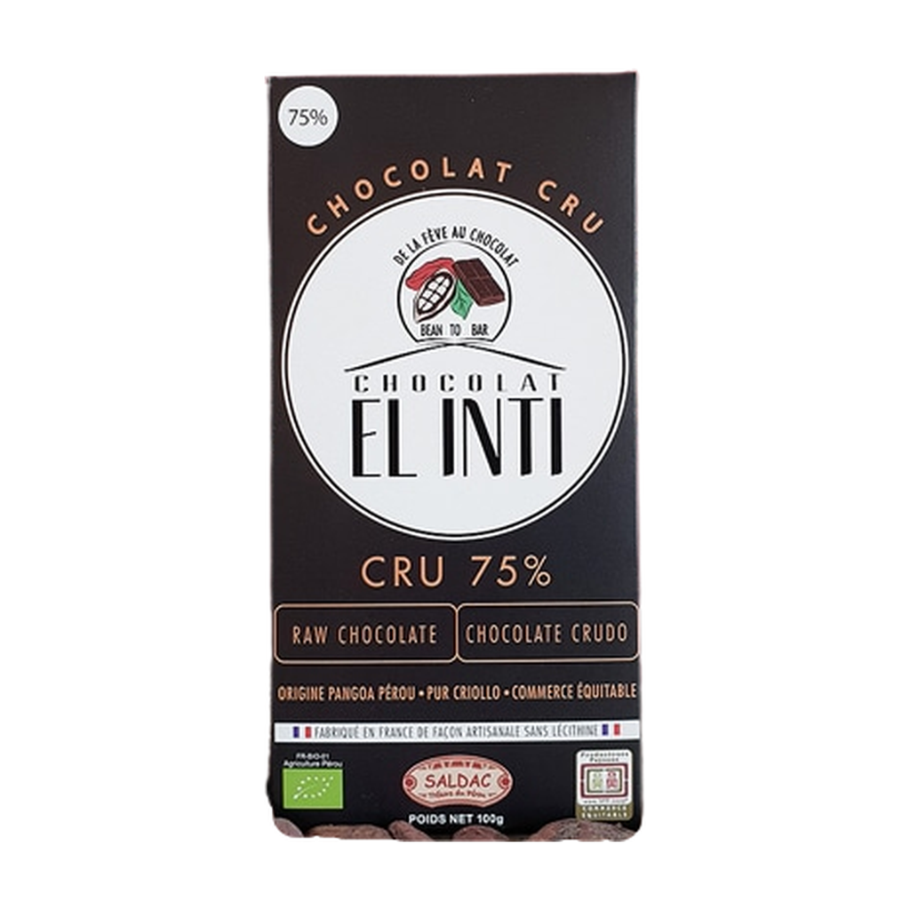 [SD-CRU75] 100g - Chocolat noir cru 75% El Inti bio - Saldac