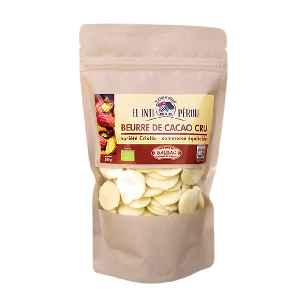 [SD-BEURAW200] 200g - Beurre de cacao cru en morceaux bio - Saldac