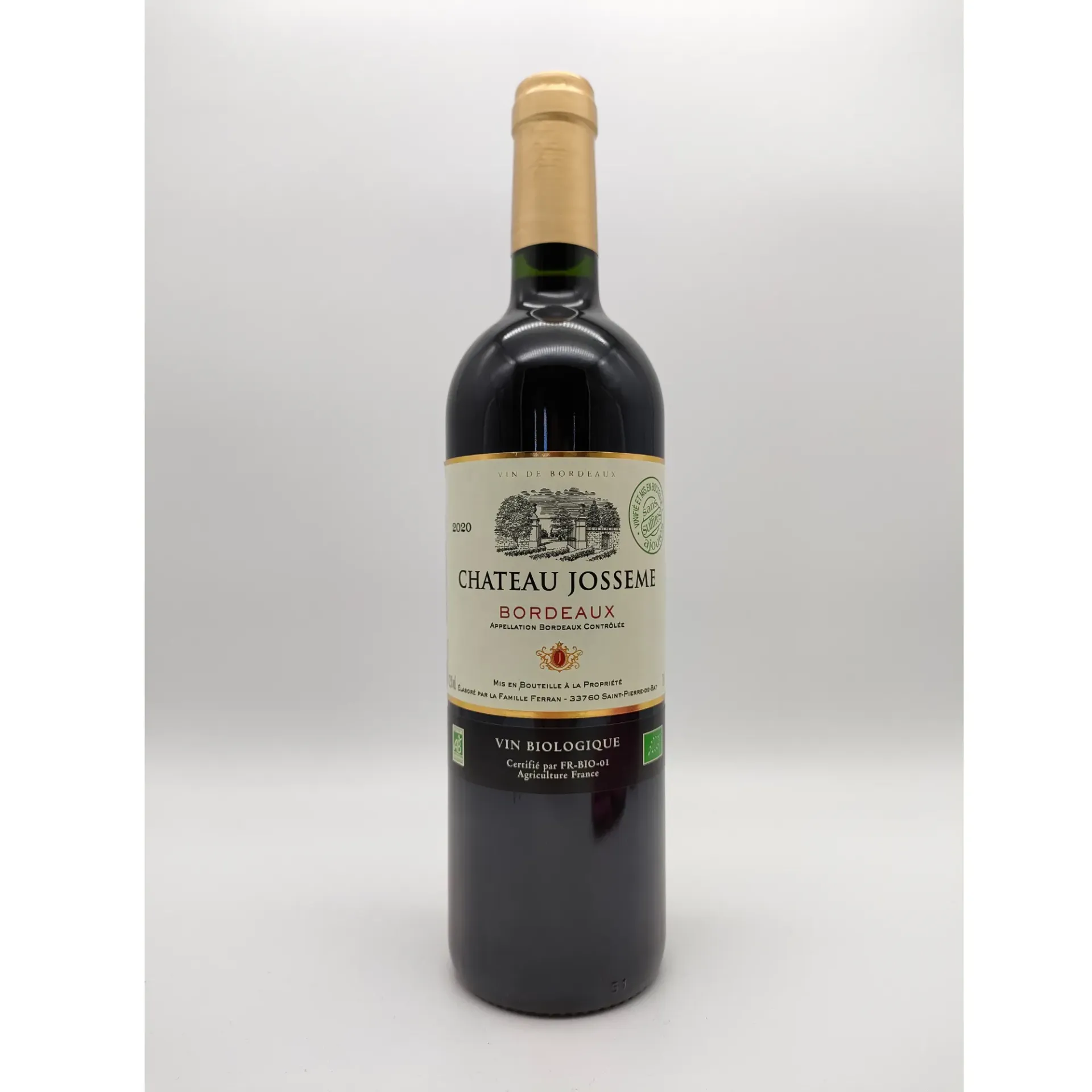 [VR-3379] 75cl - AOC Bordeaux rouge sans sulfite ajouté bio - Château Josseme
