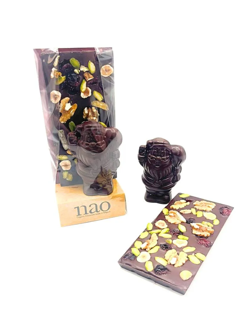 [NAO-N399] 110g - 1 creux Père Noel noir + 1 Tablette Mendiant Noir 72% Sao Tomé bio - Nao