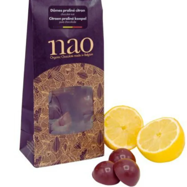 [NAO-N323] 100g - Dome chocolat Noir 71% praliné zeste de Citron bio - Nao