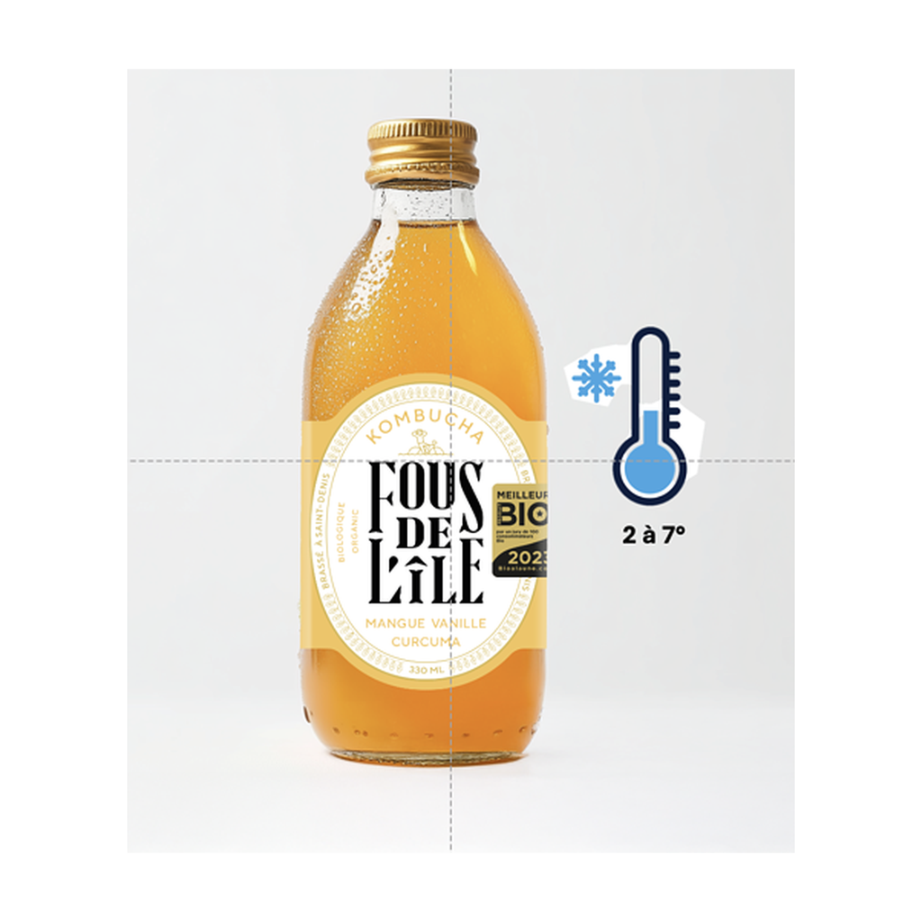 [FI-K004P33] 33cl - Kombucha Mangue Vanille Curcuma bio (réemploi) - Fous de l'Ile
