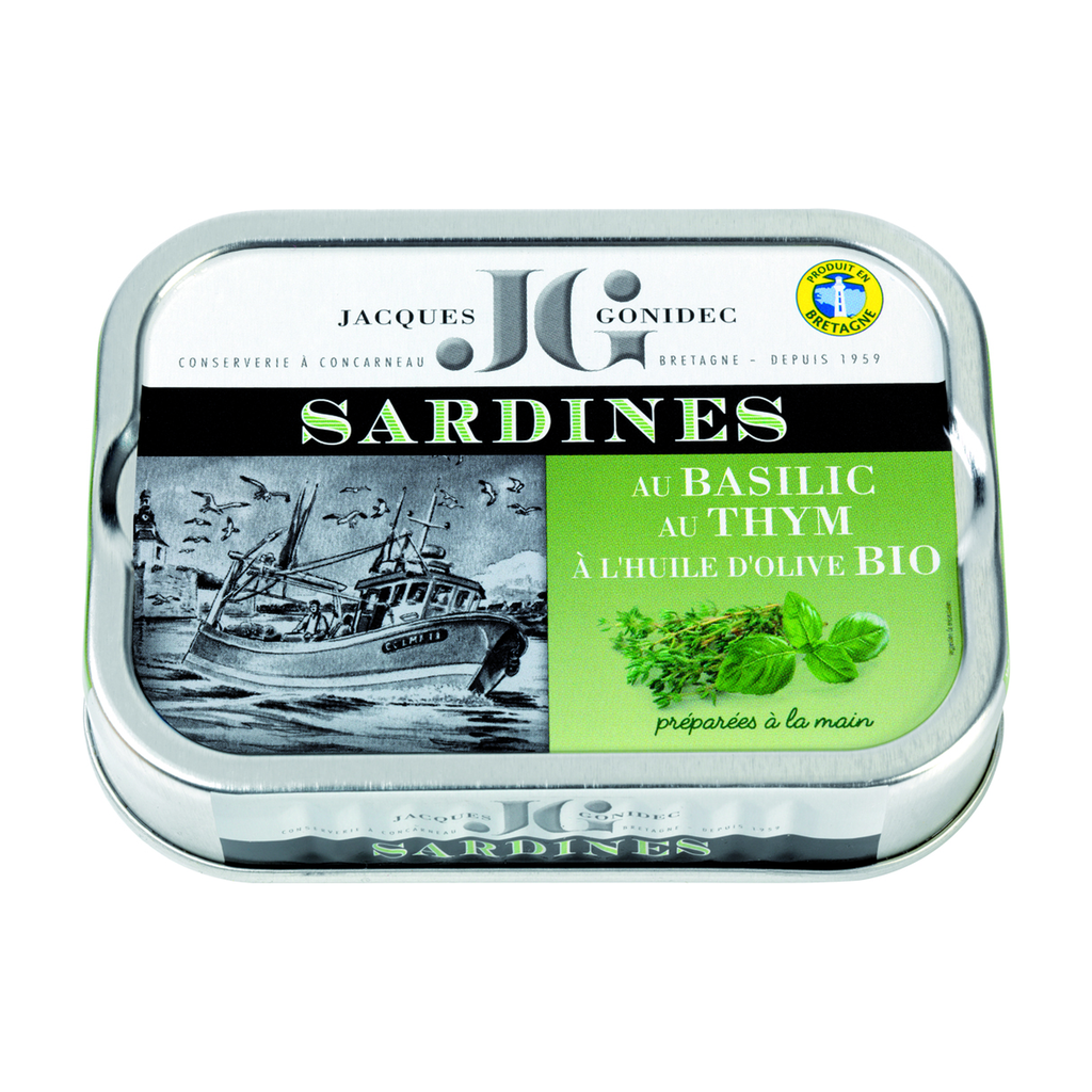 [GD-JGSBT6B] 115g - Sardines au basilic et au thym à l'huile d'olive bio - Gonidec
